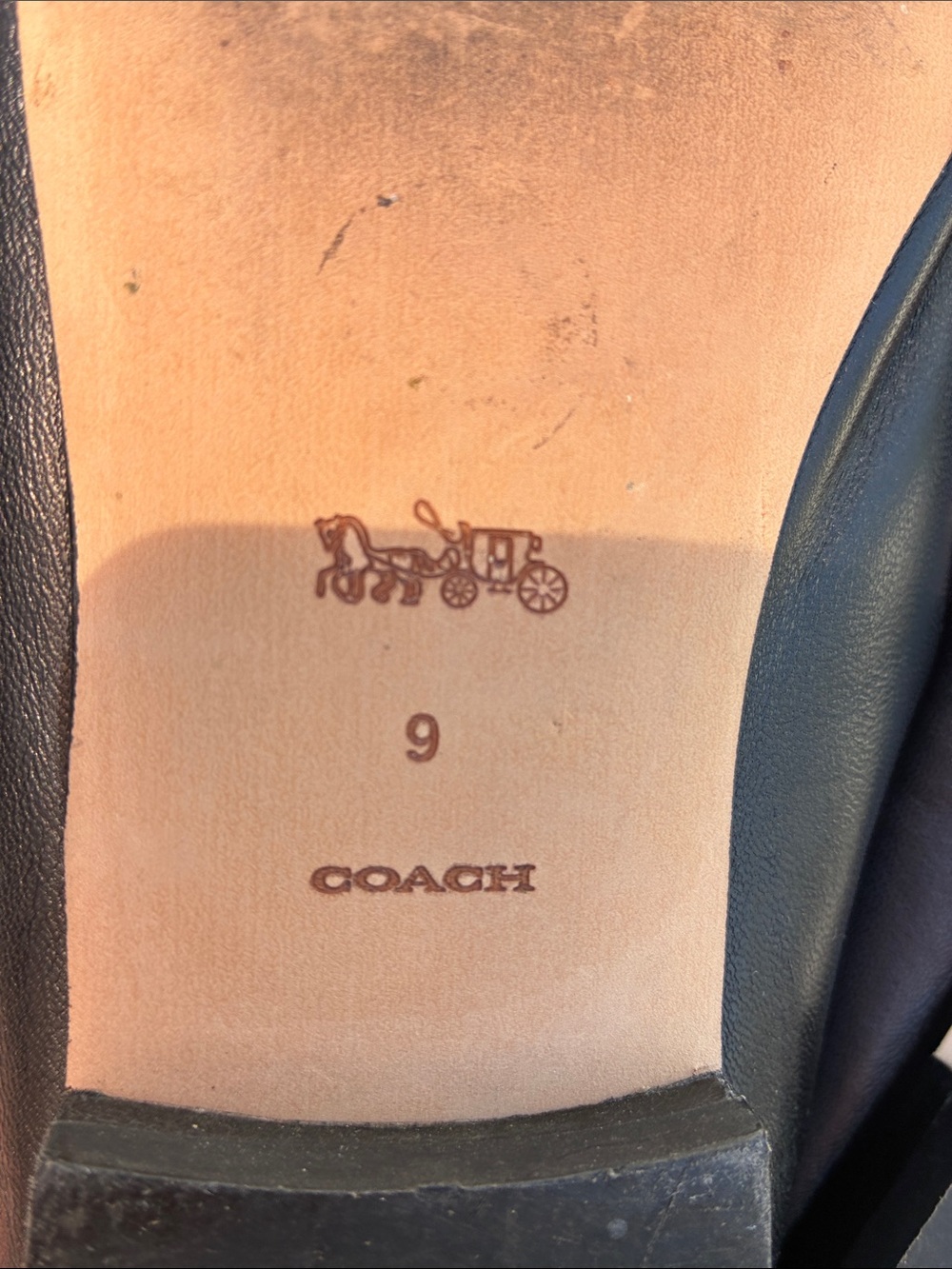 Coach Black Leather Loafers with Gold Chain Accent - Picture 6 of 8